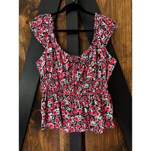 Old Navy XL Fitted Tie-Front Smocked Top Cottagecore Country Charm Farm Girl